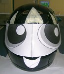 Helmet mock-up using eye artwork and masking tape