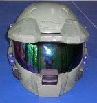 Front view of the completed Halo motorbike helmet