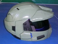 Side view of the completed Halo motorbike helmet