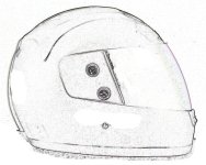 Black and white edge-detection image of Space Crown motorbike helmet