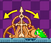 Bubblun turning the aiming mechanism in Puzzle Bobble