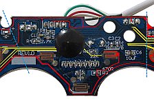 Game controller PCB showing +5V and button traces