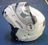 Side view of the helmet with the chin and visor raised