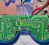 Analog joystick PCB showing the external potentiometer wiring